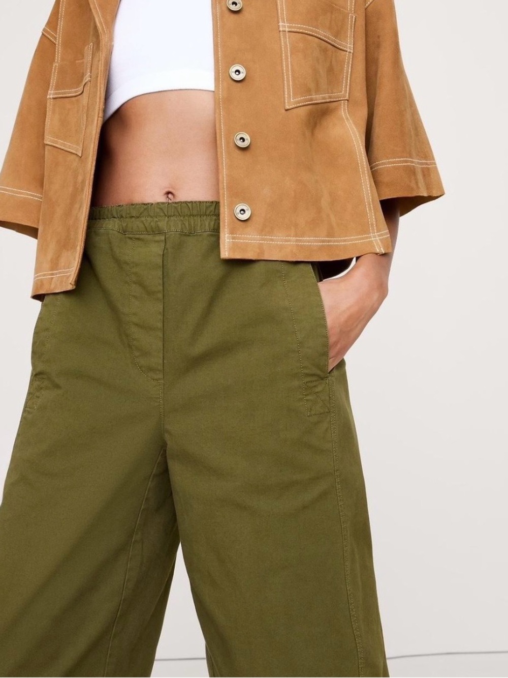 Olive Green Wide Leg Utility Pants